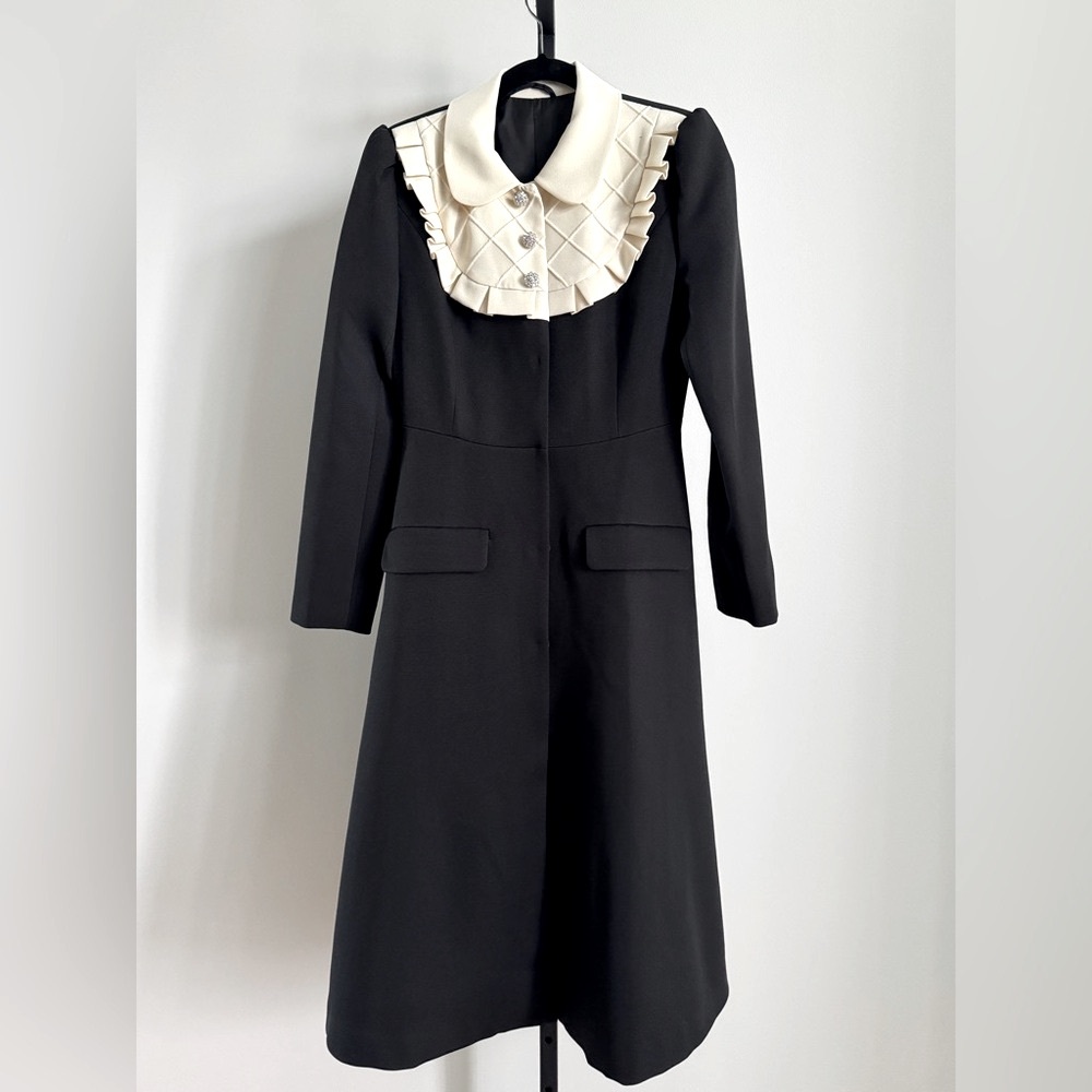 Elegant Cream and Black Women's babydoll MIDI length dress size S